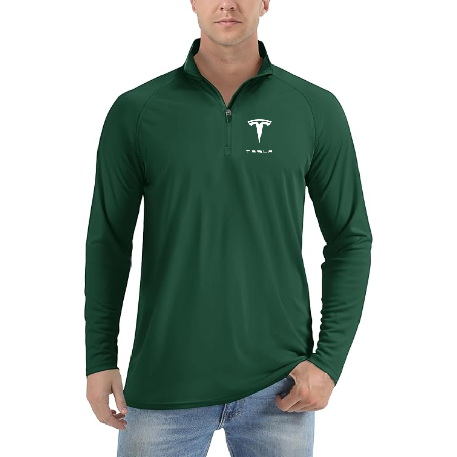 Men’s Tesla Car - Lightweight Quarter-Zip Athletic Shirt – Long Sleeve Polyester Wear